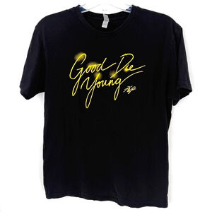 Good Die Young Graphic T Shirt Mens Medium Black Western Script Cotton Tee